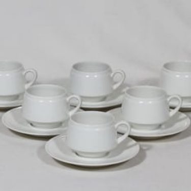 Arabia Pitsi kahvikupit, valkoinen, 6 kpl, suunnittelija Raija Uosikkinen,
