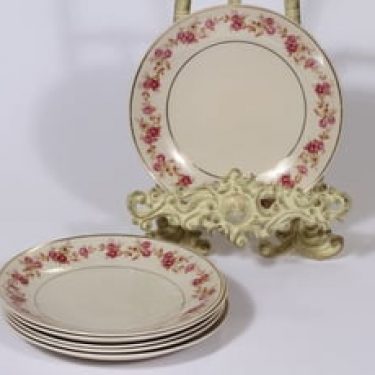 Arabia Anneli lautaset, 6 kpl, suunnittelija Olga Osol, pieni, siirtokuva, kukka-aihe