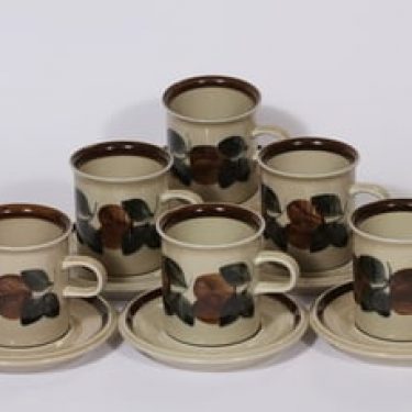 Arabia Ruija kahvikupit, käsinmaalattu, 6 kpl, suunnittelija Raija Uosikkinen, käsinmaalattu