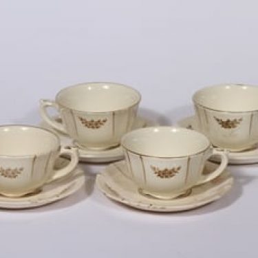 Arabia Irja kahvikupit, 4 kpl, suunnittelija , painettu, kullattu