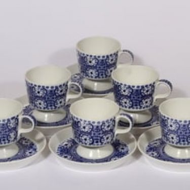 Arabia Ali kahvikupit, sininen, 6 kpl, suunnittelija Raija Uosikkinen, kuparipainokoriste