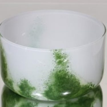 Riihimäen lasi Koralli kulho, valkoinen-vihreä, suunnittelija Tamara Aladin,