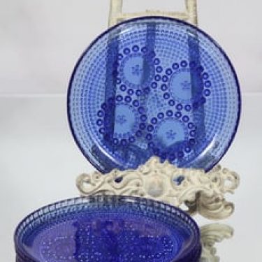 Riihimäen lasi Grapponia lautaset, sininen, 6 kpl, suunnittelija Nanny Still, pieni