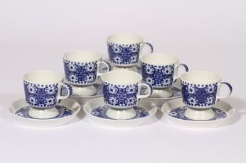 Arabia Ali kahvikupit, sininen, 6 kpl, suunnittelija Raija Uosikkinen, kuparipainokoriste
