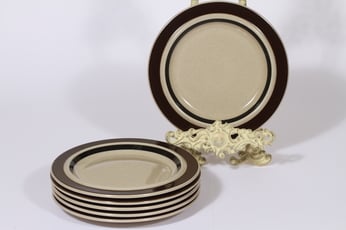 Arabia Ruija lautaset, ruskea, 6 kpl, suunnittelija Raija Uosikkinen, pieni