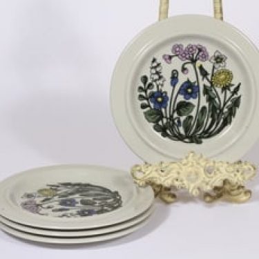 Arabia Flora lautaset, 4 kpl, suunnittelija Esteri Tomula, pieni, serikuva, kukka-aihe