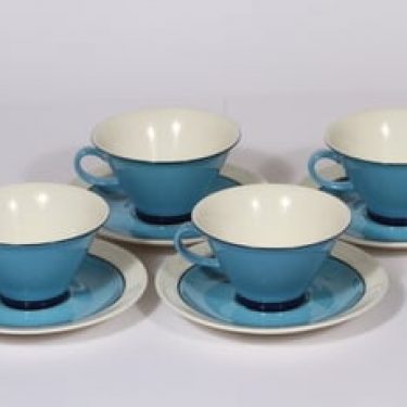 Arabia Harlekin Turkos teekupit, turkoosi, 4 kpl, suunnittelija Inkeri Leivo,