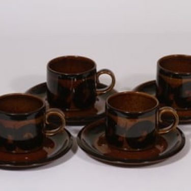 Arabia Soraya kahvikupit, käsinmaalattu, 4 kpl, suunnittelija Gunvor Olin-Grönqvist, käsinmaalattu, retro