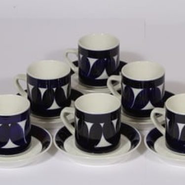 Arabia Sotka kahvikupit, käsinmaalattu, 6 kpl, suunnittelija Raija Uosikkinen, käsinmaalattu, retro