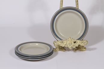 Arabia Uhtua lautaset, pieni, 4 kpl, suunnittelija Inkeri Leivo, pieni, raitakoriste