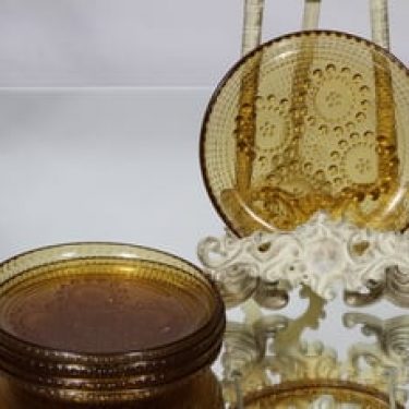 Riihimäen lasi Grapponia lautaset, amber, 5 kpl, suunnittelija Nanny Still, pieni
