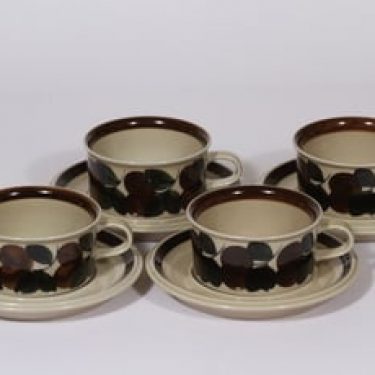 Arabia Ruija teekupit, käsinmaalattu, 4 kpl, suunnittelija Raija Uosikkinen, käsinmaalattu
