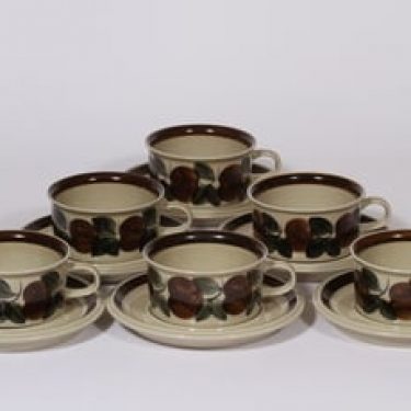 Arabia Ruija teekupit, käsinmaalattu, 6 kpl, suunnittelija Raija Uosikkinen, käsinmaalattu