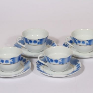 Arabia SV kahvikupit, sininen, 4 kpl, suunnittelija Svea Granlund, puhalluskoriste, nimetön koriste