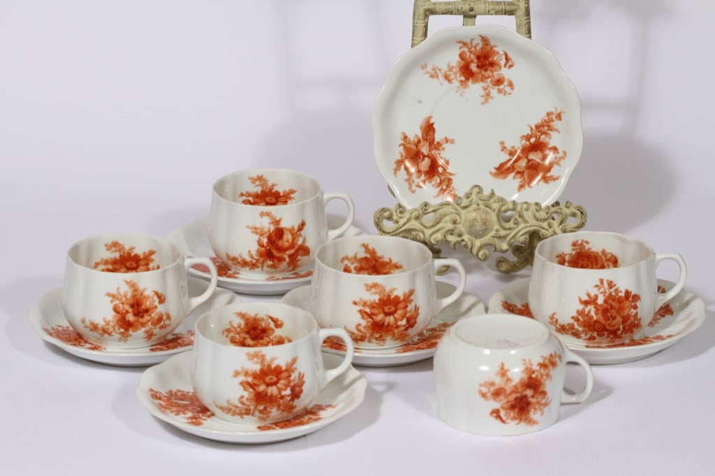 Arabia kukkakuvio teekupit, oranssi, 6 kpl, suunnittelija , siirtokuva