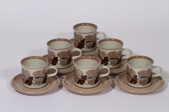 Arabia Koralli kahvikupit, käsinmaalattu, 6 kpl, suunnittelija Raija Uosikkinen, käsinmaalattu