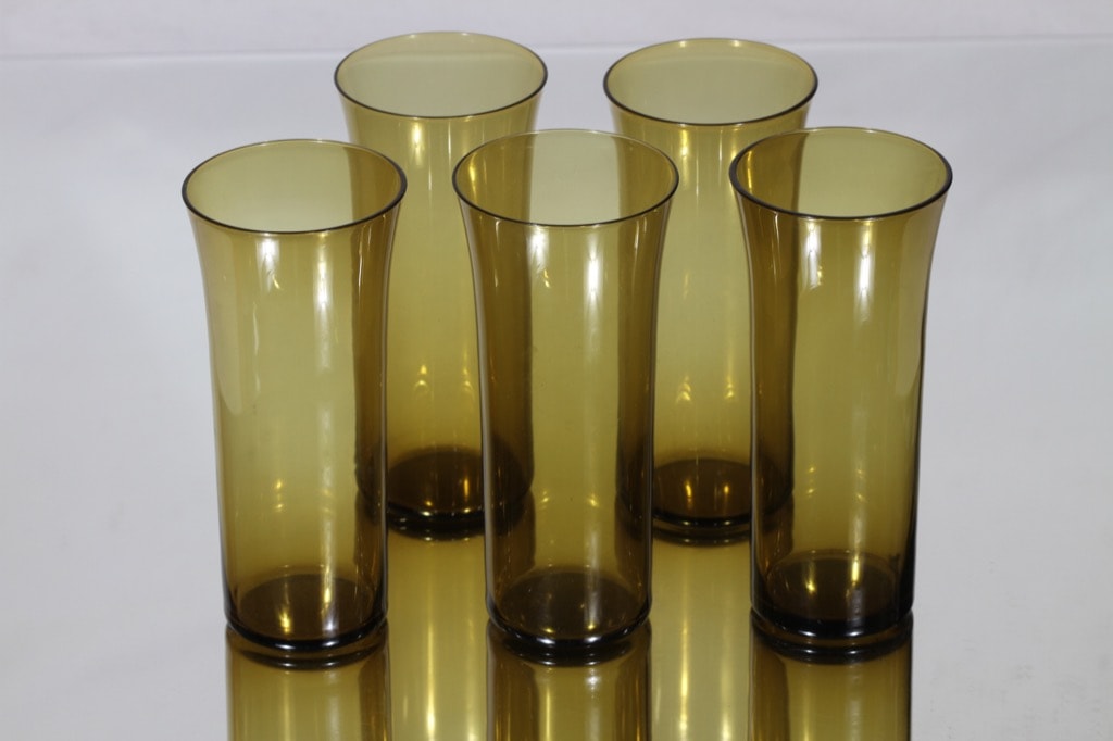 Nuutajärvi Trumpetti lasit, ruskea, 5 kpl, suunnittelija Kaj Franck,