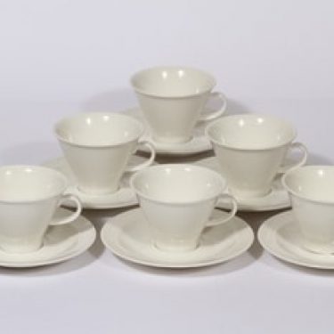 Arabia Harlekin kahvikupit, valkoinen, 6 kpl, suunnittelija Inkeri Leivo,