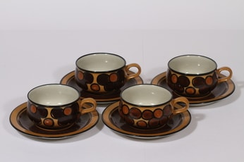 Arabia Kalevala teekupit, käsinmaalattu, 4 kpl, suunnittelija Peter Winqvist, käsinmaalattu, signeerattu, retro
