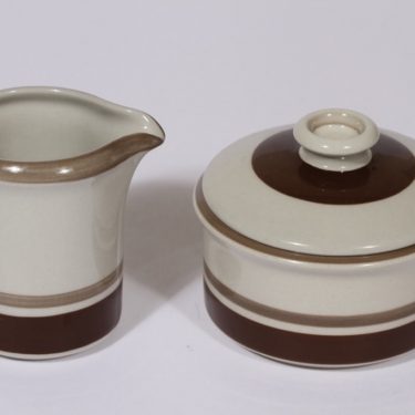 Arabia Pirtti sugar bowl and creamer, brown, Raija Uosikkinen