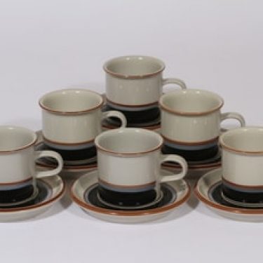 Arabia Taika kahvikupit, 6 kpl, suunnittelija Inkeri Seppälä, raitakoriste