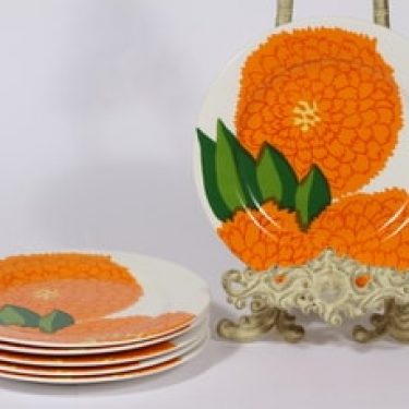 Iittala Primavera leivoslautaset, oranssi, 6 kpl, suunnittelija Maija Isola, serikuva