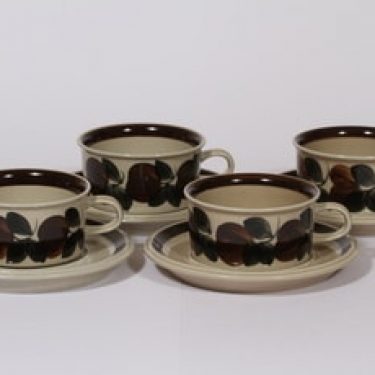 Arabia Ruija teekupit, käsinmaalattu, 4 kpl, suunnittelija Raija Uosikkinen, käsinmaalattu, käsinmaalattu