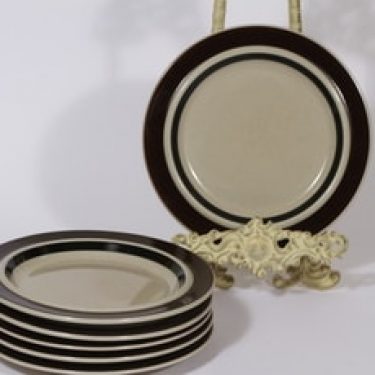 Arabia Ruija lautaset, ruskea, 6 kpl, suunnittelija Raija Uosikkinen, pieni
