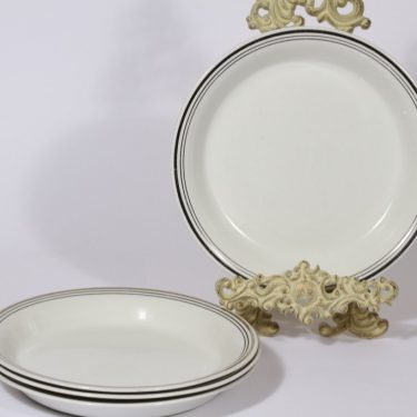 Arabia Platina lautaset, matala, 4 kpl, suunnittelija Raija Uosikkinen, matala, raitakoriste, matala