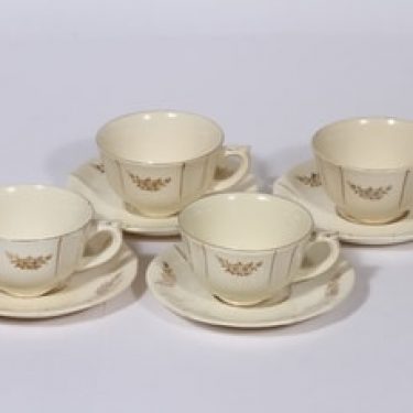 Arabia Irja kahvikupit, 4 kpl, suunnittelija , painettu, kultakoriste