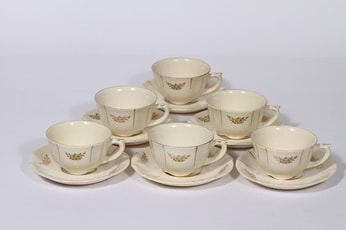 Arabia Irja kahvikupit, 6 kpl, suunnittelija , painettu, kultakoriste