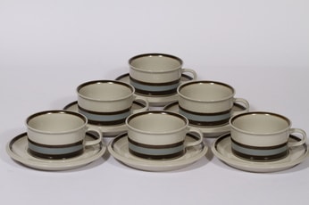 Arabia Suvanto teekupit, käsinmaalattu, 6 kpl, suunnittelija Ulla Procope, käsinmaalattu