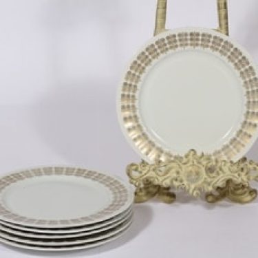 Arabia Pallas lautaset, 6 kpl, suunnittelija Raija Uosikkinen, ornamentti, kultakoriste