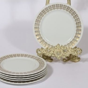 Arabia Pallas lautaset, 6 kpl, suunnittelija Raija Uosikkinen, ornamentti, kultakoriste