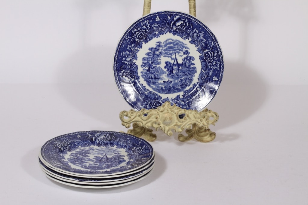 Arabia Maisema lautaset, sininen, 6 kpl, suunnittelija , pieni, kuparipainokoriste