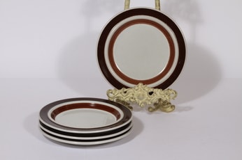 Arabia Rosmarin lautaset, ruskea, 4 kpl, suunnittelija Ulla Procope, raitakoriste