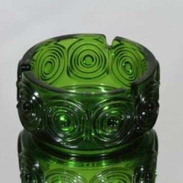 Riihimäen lasi Rengas tuhka-astia, vihreä, suunnittelija Tamara Aladin, massiivinen