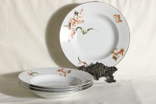 Arabia soup plates, 4 pcs, transfer, unknown decoration