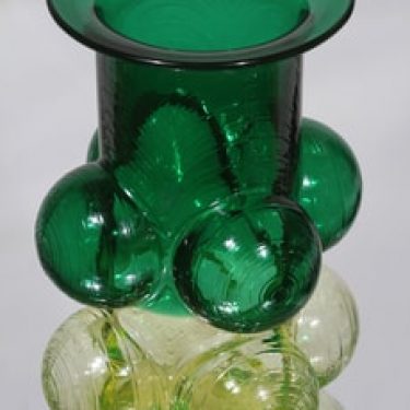 Riihimäen lasi Pajazzo maljakko, vihreä-keltainen, suunnittelija Nanny Still, retro
