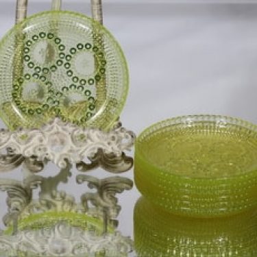 Riihimäen lasi Grapponia lautaset, keltainen, 7 kpl, suunnittelija Nanny Still, pieni