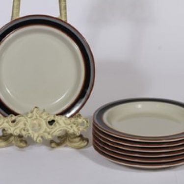 Arabia Taika lautaset, 7 kpl, suunnittelija Inkeri Seppälä, pieni, raitakoriste
