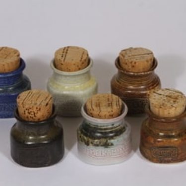 Arabia maustepurkit, käsinmaalattu, 6 kpl, suunnittelija Francesca Lindh, käsinmaalattu, pieni, signeerattu