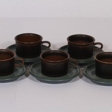 Arabia Ruska mocha cup, brown-turquoise, 5 pcs, Ulla Procope,