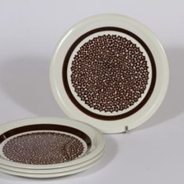 Arabia Faenza lautaset, ruskea, 4 kpl, suunnittelija Inkeri Seppälä, pieni, serikuva