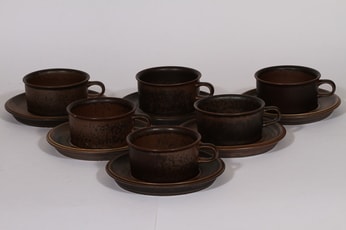 Arabia Ruska teekupit, ruskea lasite, 6 kpl, suunnittelija Ulla Procope,