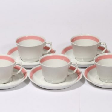 Arabia Punavalko kahvikupit, punainen, 5 kpl, suunnittelija , raitakoriste