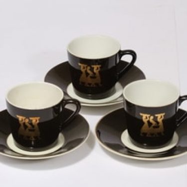 Arabia tilattu koriste kahvikupit, musta, 3 kpl, suunnittelija , painokoriste, kullattu