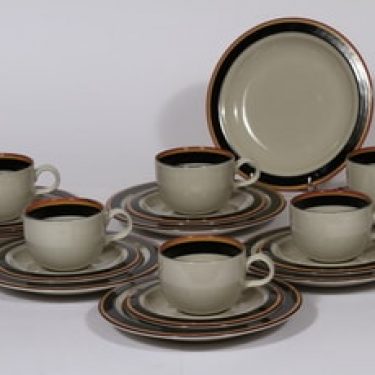 Arabia Reimari kahvikupit ja lautaset, 6 kpl, suunnittelija Inkeri Leivo, raitakoriste