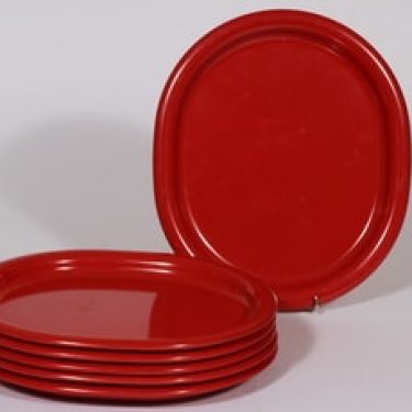 Sarvis Pitopöytä lautaset, punainen, 6 kpl, suunnittelija Kaj Franck, soikea