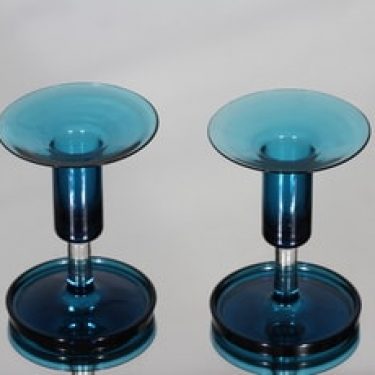 Riihimäen lasi Harlekiini 1916 kynttilänjalat, sininen, 2 kpl, suunnittelija Nanny Still, pieni